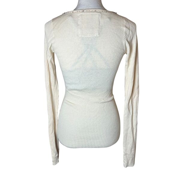 Vintage Abercrombie Wool Silk Cashmere Beaded Ribbed V-neck Sweater Y2K Retro - Picture 3 of 10